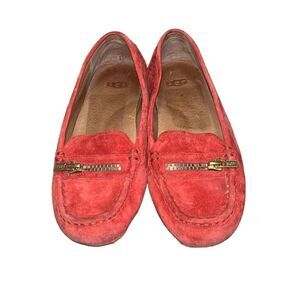 UGG Red Suede Loafers with Gold Zipper